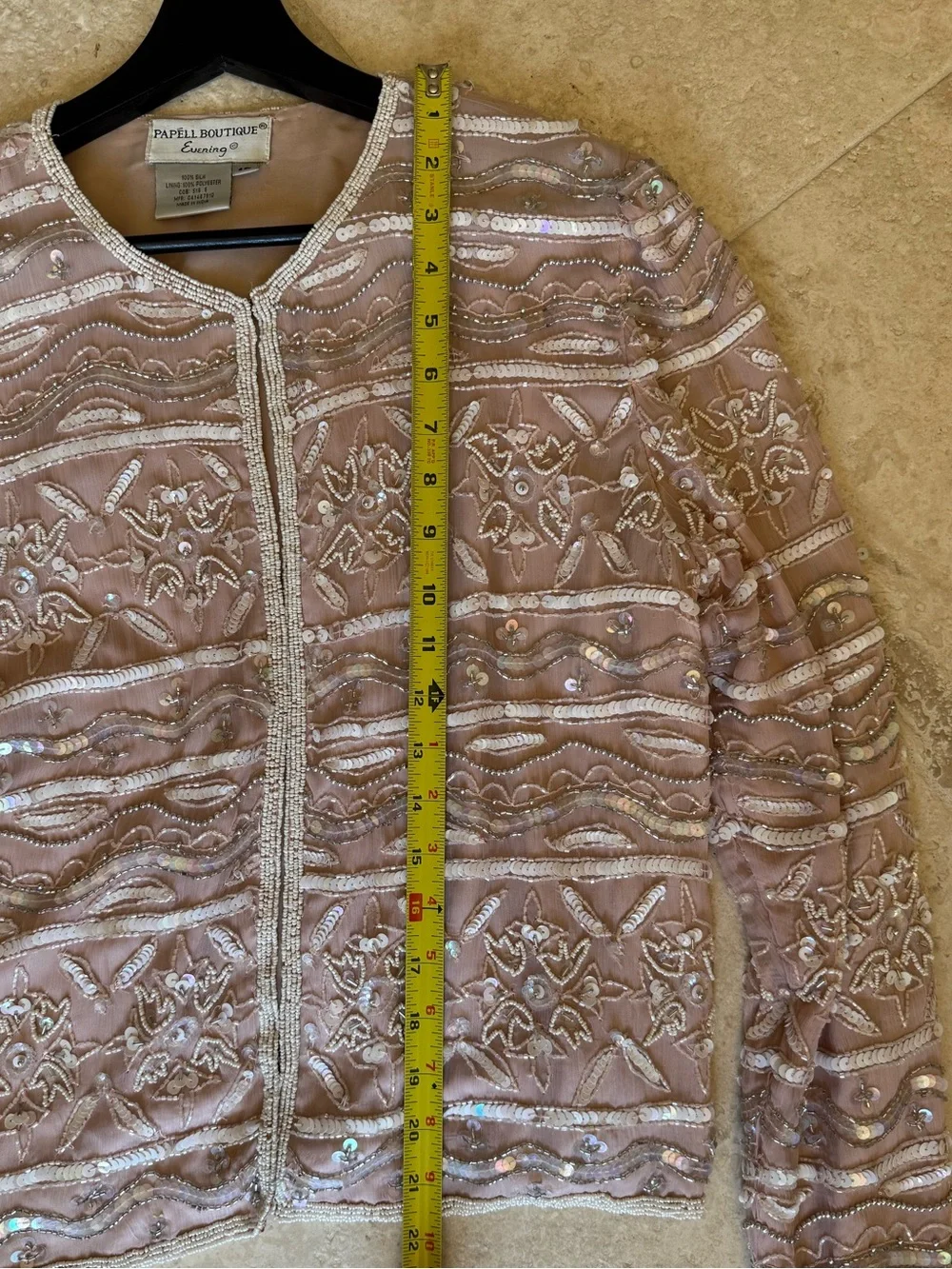 Papell Boutique Evening Beaded Sequin Blush Silk Jacket Size 10 Vintage